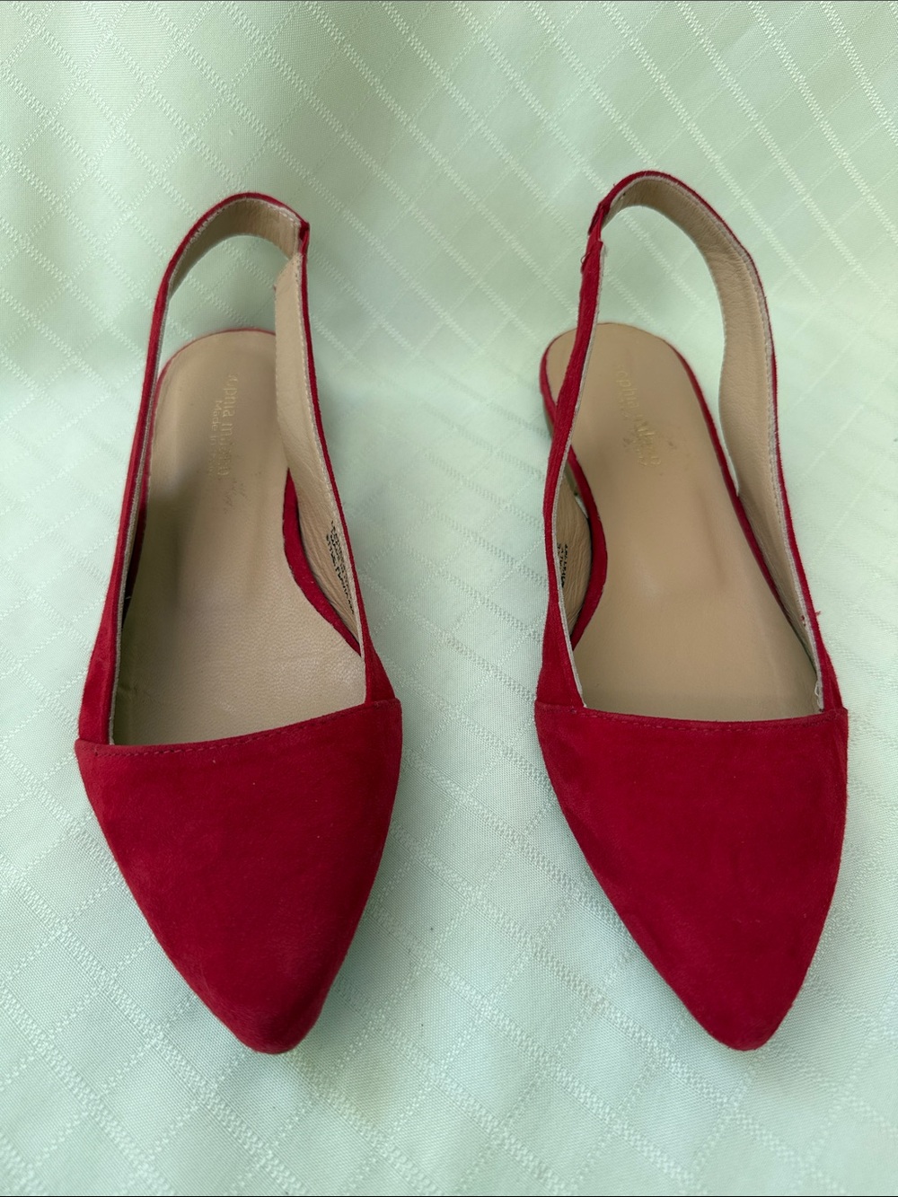 Sophia Milano Red Pointed Toe Slingback Suede Leather Flats